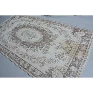 Elégant tapis vintage turc en laine 52x99 pieds marron beige rectangle motif patchwork grand rectangle design de couloir en latex - Product Image 4