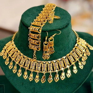 24K Gold Dubai Fashion Jewelry Necklace Set <b>Earrings</b> Bangles Combs Brooches Classic <b>Pearl</b> Flower Copper Anniversary <b>Diamond</b> Gift - Product Image 1