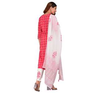 Ensemble Anarkali décontracté pour femme en coton imprimé floral, Kurta Lehriya, Palazzo et Dupatta longueur cheville, écologique et respirant - Product Image 3