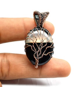 Onyx Arbre De Vie Pendentif Pierre Précieuse Fil De Cuivre Enveloppé Pierre De Sang Pendentif Collier À La Mode Cuivre Jewellery2 - Product Image 1
