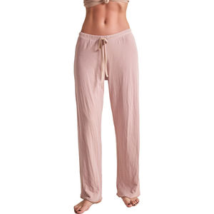 Ensemble de pyjama décontracté en coton stretch biologique Pantalon droit Pantalon ample à taille élastique avec cordon de serrage - Product Image 1