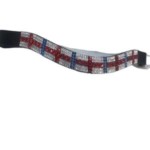 แถบคิ้วหนังม้าสไตล์อังกฤษแบบโค้งสีดำหรือสีเงินหนังฮาวาน่าปรับแต่งได้พร้อมห่วงโซ่ธงคริสตัลและห่วงเย็บ - Product Image 1