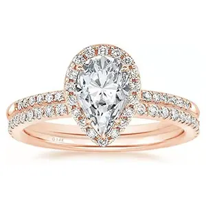 Ensemble de bagues de fiançailles personnalisées en or véritable 14 carats avec moissanite VVS D de 1,5 carat, alliance en or Au585 pour femme, bijoux fins, cadeau - Product Image 2