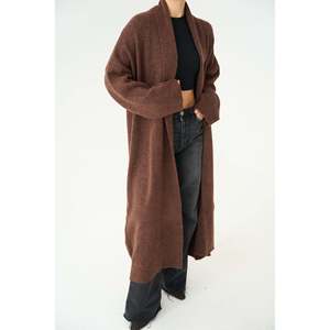 Cardigan à col châle ouvert marron foncé - Product Image 1