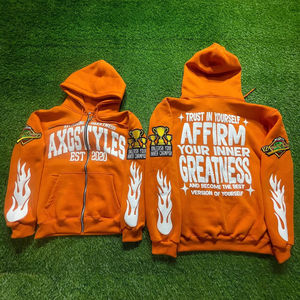 2025 hombres francés Terry personalizado desgastado bordado cremallera hombres Sudadera con capucha hombro caído ropa Casual Sudadera con capucha para hombres - Product Image 1