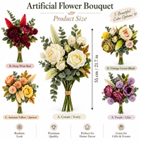 Buket Bunga Mawar Peony Buatan Tangan Campuran Grosir, Bunga Sutra Vintage Dengan Daun Eucalyptus Untuk Dekorasi Rumah & Pernikahan