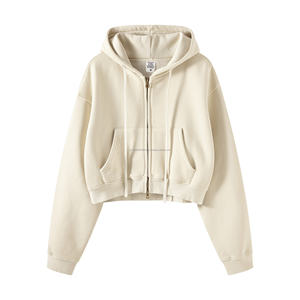 Sweat à capuche zippé en molleton de coton 360 grammes pour femme – Veste zippée tendance, couleur unie, décontractée, coupe courte - Product Image 1