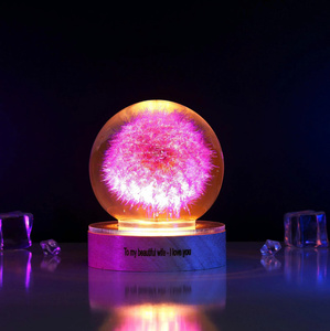 Artisanat pissenlit veilleuse boule de verre transparente Base en bois alimentation cc boule de cristal floral nuit artisanat en plastique - Product Image 3