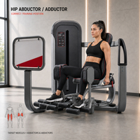 Machine à adducteurs et abducteurs assis avec pile de poids double fonction pour l'entraînement de la force des adducteurs, des abducteurs, des cuisses internes et externes et des fessiers