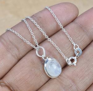 Chaîne pendentif cadeau pour elle arc-en-ciel pierre de lune pendentif mois de juin pierre de naissance concepteur 925 argent sterling pierre précieuse forme ovale - Product Image 5