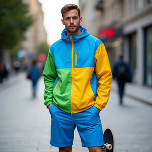 Ensemble coupe-vent multi-panneaux OEM pour hommes, sweat à capuche imperméable et fermeture éclair, ensemble coupe-vent de couleur unie, short pour hommes - Product Image 3