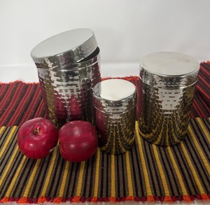 Ensemble de pots de rangement en acier inoxydable martelé minimaliste moderne, contenants cylindriques argentés pour la cuisine - Product Image 6