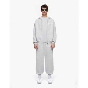 Mens Solid Grey Custom Logo <b>Full</b> <b>Zip</b> <b>Hoodie</b> and Matching Jogger Sweatpants Tracksuit Trackstar OEM Private Label - Product Image 1