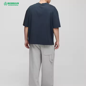 T-shirt décontracté surdimensionné pour homme Behram International 100 % coton, coupe ample à épaules tombantes, col montant étendu, haute qualité - Product Image 3