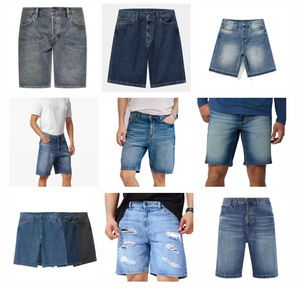 Men's 100% Cotton Casual Denim Shorts New Fashion High Street Style Stretch Short <b>Jeans</b> With Multi-Pockets in Blue and Black - Product Image 2