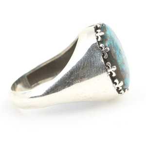 925 Sterling <b>Silver</b> Round <b>Statement</b> <b>Ring</b> for Men Genuine Turquoise Stone Platinum Geometric Design Everyday Wear - Product Image 3
