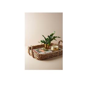 Plateau en rotin de bambou fait main plateau en rotin avec poignée tissé à la main rond haut mur plateaux de séparation des aliments multi-usages - Product Image 1