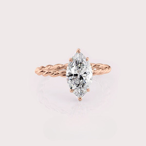 Marquise Cut Lab Grown Diamond Engagement <b>Ring</b> with Twisted Rope <b>Band</b> in 14k White / Yellow And Rose Gold - Product Image 1