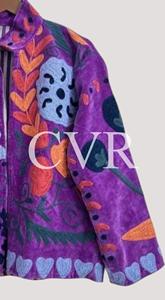 Abrigo de Terciopelo con Bordado Floral a Mano, Estilo Bohemio, Manga Larga, Cuello Mandarín, Talla Grande, Ropa de Abrigo Otoñal para Mujer - Product Image 2