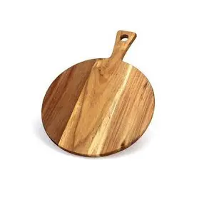 Tabla de cortar de madera maciza dura personalizada al por mayor, tablas de cortar de madera de bambú con asa para pizza de queso