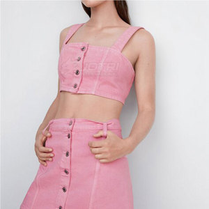 Diseño personalizado Uso al aire libre Mujeres Denim Crop Top Color sólido Cómodo Mujeres Denim Crop Top - Product Image 4