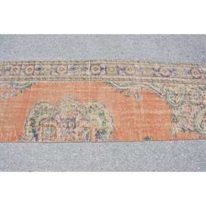 Tapis en laine turque vintage 26x87ft Orange Beige tissage plat Patchwork motif salon tapis support en Latex pour décorations de voiture - Product Image 3