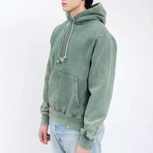Sweat à capuche en molleton français épais pour homme, personnalisé, de haute qualité, vintage, uni, teint, effet délavé à l'acide - Product Image 4