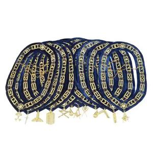 Ensemble de 6 colliers de regalia maçonniques avec bijoux, pour officiers de Loge Bleue, en tissu personnalisé 3D - Product Image 2