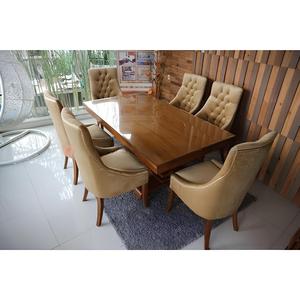 Ensemble de salle à manger moderne 7 pièces avec table rectangulaire en verre et chaises rembourrées à dossier capitonné pour l'extérieur et la maison - Product Image 5