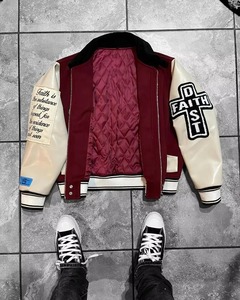Blouson Homme en Cuir Double Couche Style Letterman, Coupe-Vent Printemps, Fermeture Éclair, Logo Brodé Personnalisé, Motif Tête de Mort - Product Image 2
