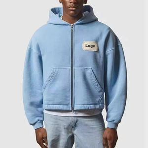 Sweat à capuche zippé pour hommes 100% coton personnalisé en gros | Sweat à capuche à motif solide infroissable et anti-rétrécissement - Product Image 6