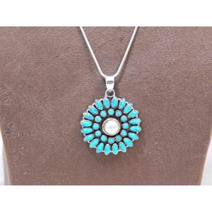 Pendentif en argent sterling 925 fait à la main, turquoise naturelle de qualité AAA, perle blanche, chaîne à grignoter, style classique, cadeau pour elle - Product Image 4