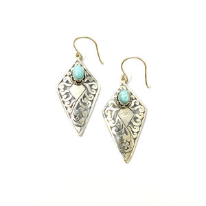 Trendy Religious Larimar <b>Earrings</b> 7.0 Grams Brass Drop and <b>Stud</b> Turquoise and Pearl Bezel <b>Set</b> Geometric Drop <b>Stud</b> for Parties - Product Image 1