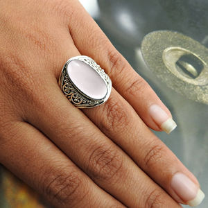 Anillo de forma ovalada de piedras preciosas de cuarzo rosa Natural de Plata de Ley 925 de buena calidad para su fabricante de joyería hecha a mano - Product Image 3