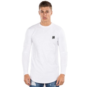 New Arrival Summer Men <b>T</b>-<b>shirt</b> <b>White</b> Long Sleeve Slim Fit <b>T</b> <b>Shirts</b> in the Curve Hem <b>Round</b> Bottom - Product Image 1