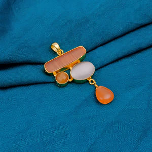 Colgante de piedras preciosas de ojo de gato Multicolor, diseño abstracto, latón hecho a mano de moda con chapado en oro de 18 quilates, El Joyero para regalos de fiestas - Product Image 3