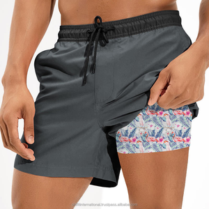 2 in 1 <b>Running</b> Gym Men Solid Swim <b>Shorts</b> Mens Boardshorts Recyclable Material Board <b>Shorts</b> <b>With</b> Compression <b>Liner</b> Swimming Suits - Product Image 2