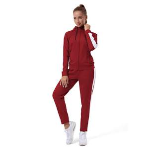 Conjunto de chándal rojo con capucha para mujer, sudadera de longitud completa y pantalones jogger a juego, corte holgado informal, color liso, cierre de cremallera - Product Image 5