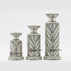 Handmade Mother Pearl Inlay Straight Shape <b>Candle</b> Holder <b>Set</b> with Turquoise Floral Design Reusable Christmas Home Decor - Product Image 1