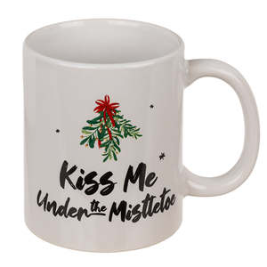 Modern Christmas Novelty <b>Ceramic</b> Coffee Mugs Set of 2 Microwave Safe Screen Printed-'All I Want' & 'Mistletoe' - Product Image 4