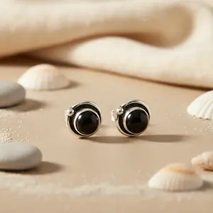 Boucles d'oreilles en argent 925 avec pierre précieuse en onyx noir, bijoux de mode pour femmes - Product Image 2