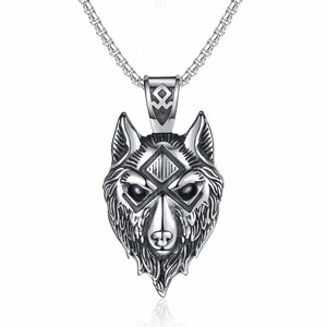 Venta al por mayor Nueva joyería vikingo Vintage cabeza de <span class=keywords><strong>Lobo</strong></span> niños collar titanio acero personalizado joyería de acero inoxidable - Product Image 1