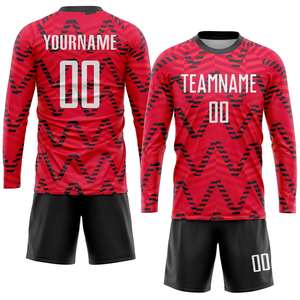 Camiseta de Fútbol Geométrica Roja y Negra Personalizada - Camiseta de Entrenamiento de Secado Rápido con Estampado de Sublimación en Zig-Zag - Product Image 4