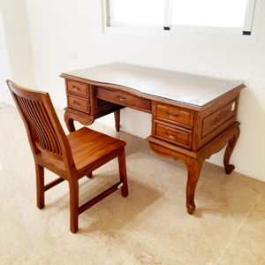 Bureau de direction modulaire en teck antique de conception chinoise avec 5 tiroirs pour usage commercial - Product Image 2