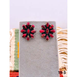 Southwest Rose Dahlia & Sterling <b>Silver</b> <b>Stud</b> Earrings Bezel Setting Flower Pattern Post Earrings - Product Image 3