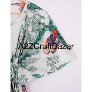 Organic Cotton Short <b>Kaftan</b> For Women Floral Print Beach <b>Dress</b> <b>Summer</b> Cruise Wear Relaxed Fit Breathable Casual Clothing - Product Image 4