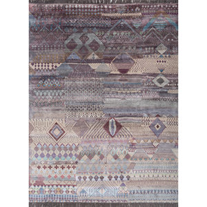 Alfombras Anudadas a Mano de Lana y Seda de Bambú con Patrón Geométrico Manchaha, Rosa y Morado para Uso Doméstico-Les-1885 - Product Image 1