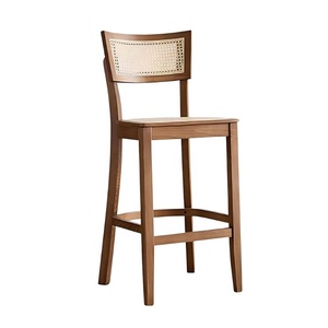 Wooden Cane Back Dining Chair Teak Wood <b>Bar</b> <b>Stool</b> Modern Rattan <b>Bar</b> Chair for Coffee Shop and Dining Room Furniture - Product Image 1