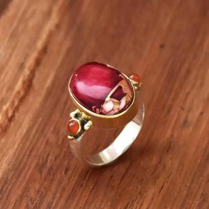 Red Rose Dahlia Turquoise Carnelian <b>Ring</b> 925 Sterling Silver Boho <b>Statement</b> Birthstone Jewelry for Women - Product Image 4