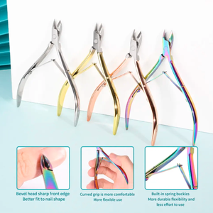 Alicates para Cutículas de Acero Inoxidable Curvados en Oro Rosa de Cuatro Colores con 16 Mandíbulas y Apertura Ancha, Alicates de Manicura con Doble Resorte - Product Image 6